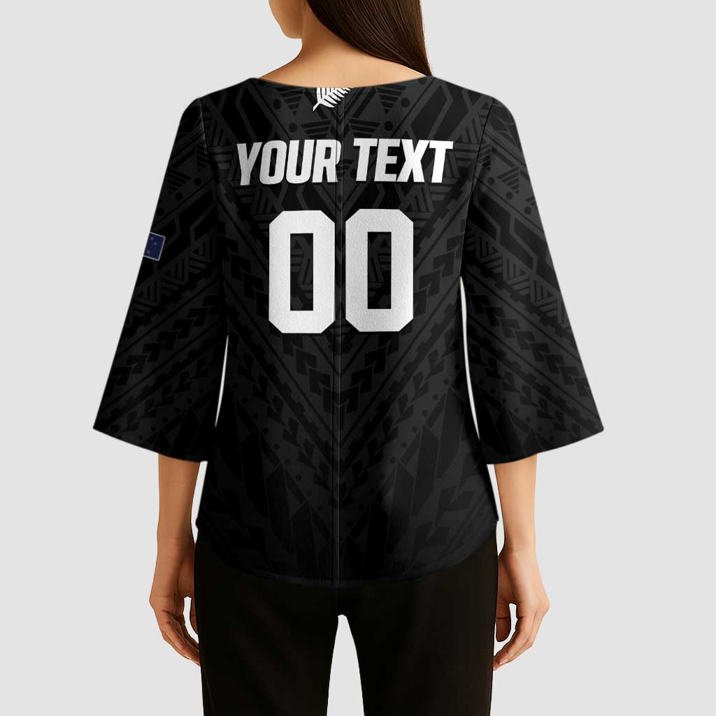 Custom Football New Zealand Kimono Sleeve Blouse Aotearoa United Black Version - Aussie Hoodie