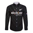 Custom Football New Zealand Long Sleeve Button Shirt Aotearoa United Black Version - Aussie Hoodie