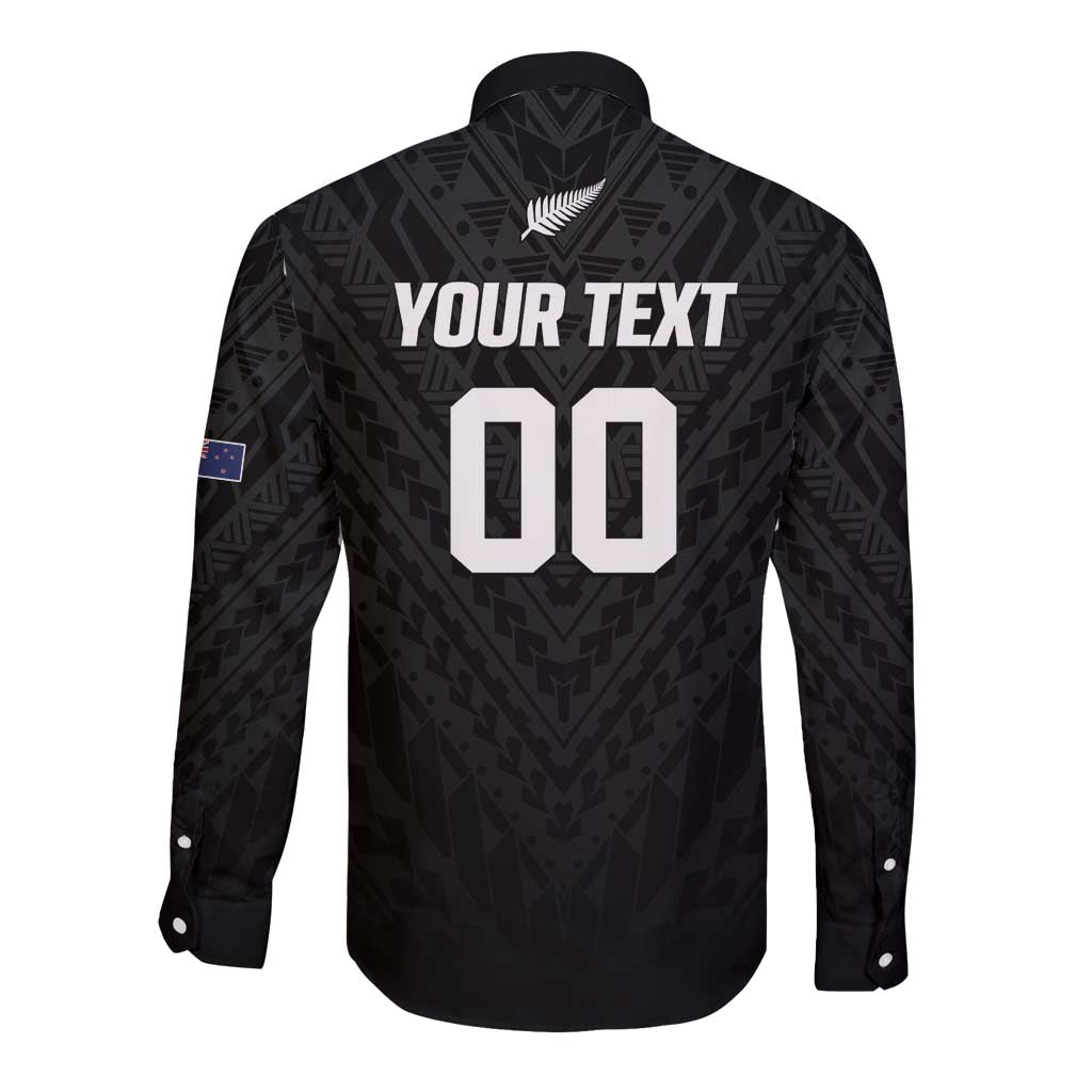 Custom Football New Zealand Long Sleeve Button Shirt Aotearoa United Black Version - Aussie Hoodie