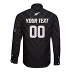 Custom Football New Zealand Long Sleeve Button Shirt Aotearoa United Black Version - Aussie Hoodie