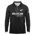 Custom Football New Zealand Long Sleeve Polo Shirt Aotearoa United Black Version - Aussie Hoodie