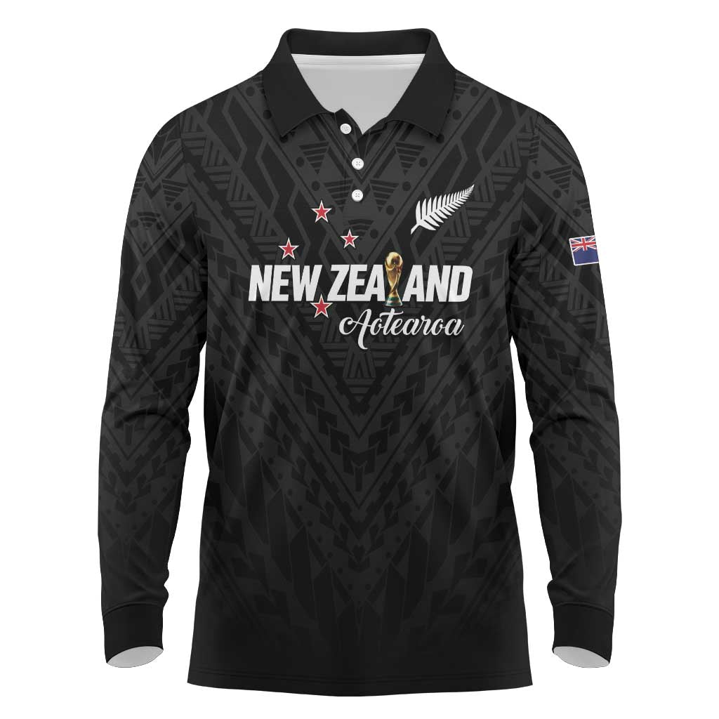 Custom Football New Zealand Long Sleeve Polo Shirt Aotearoa United Black Version - Aussie Hoodie