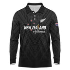 Custom Football New Zealand Long Sleeve Polo Shirt Aotearoa United Black Version - Aussie Hoodie