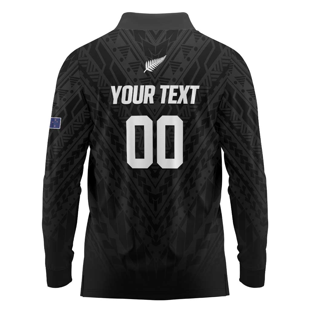 Custom Football New Zealand Long Sleeve Polo Shirt Aotearoa United Black Version - Aussie Hoodie