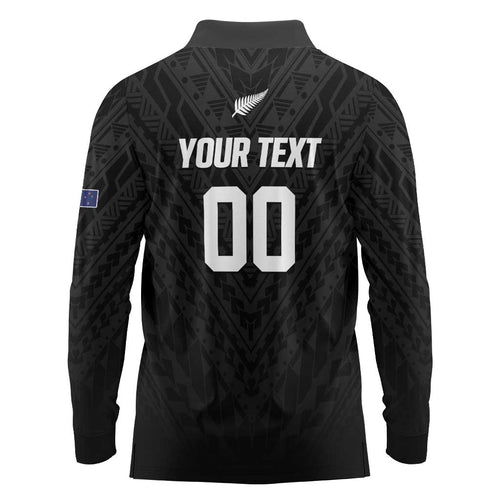 Custom Football New Zealand Long Sleeve Polo Shirt Aotearoa United Black Version - Aussie Hoodie