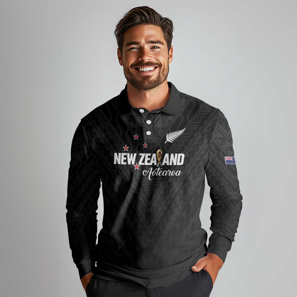 Custom Football New Zealand Long Sleeve Polo Shirt Aotearoa United Black Version - Aussie Hoodie