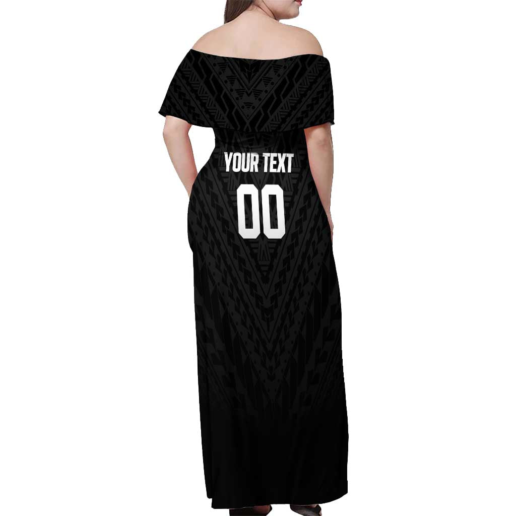 Custom Football New Zealand Off Shoulder Maxi Dress Aotearoa United Black Version - Aussie Hoodie