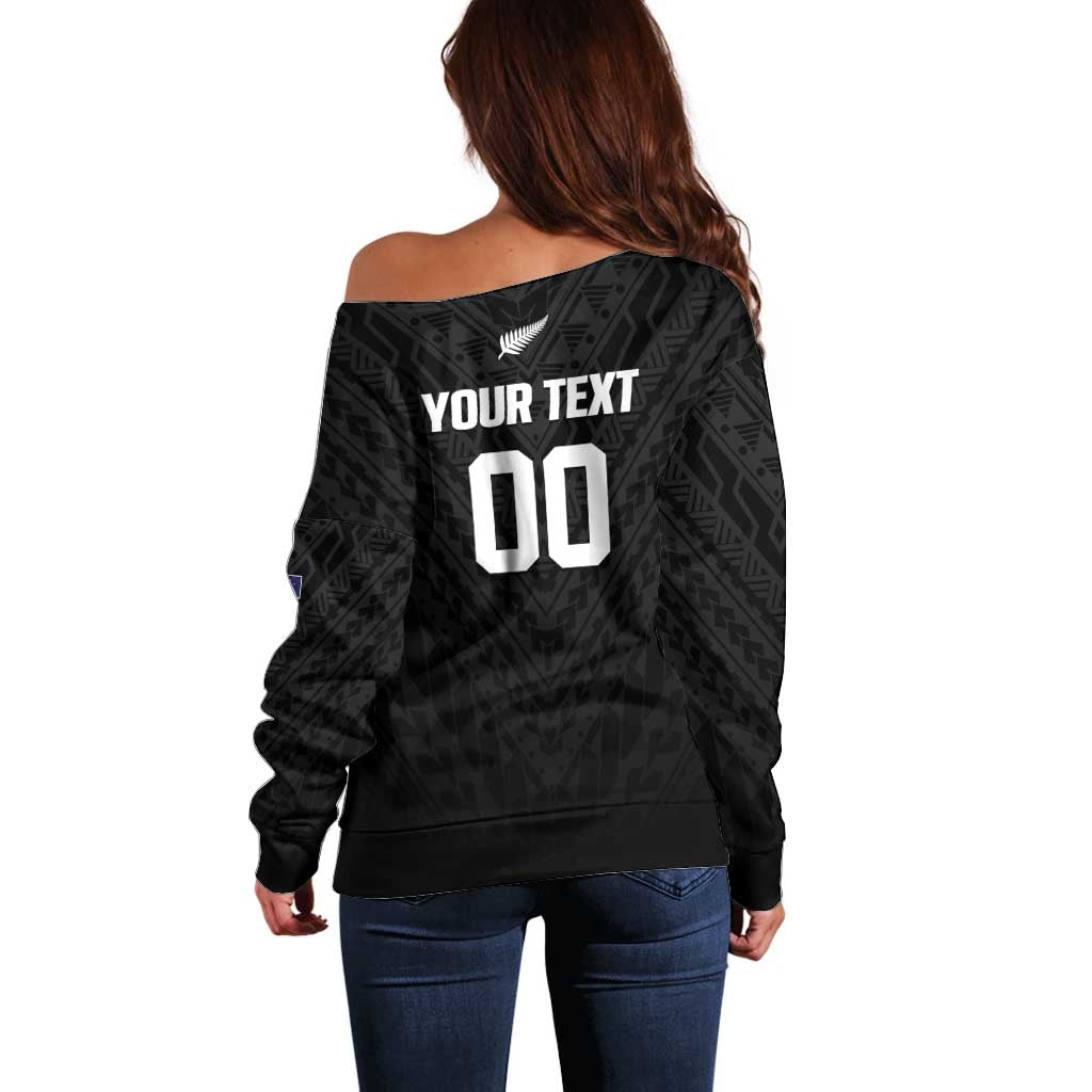 Custom Football New Zealand Off Shoulder Sweater Aotearoa United Black Version - Aussie Hoodie