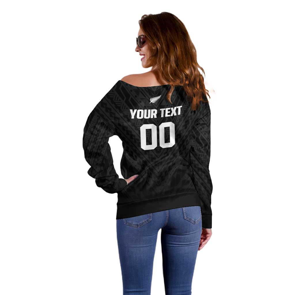 Custom Football New Zealand Off Shoulder Sweater Aotearoa United Black Version - Aussie Hoodie