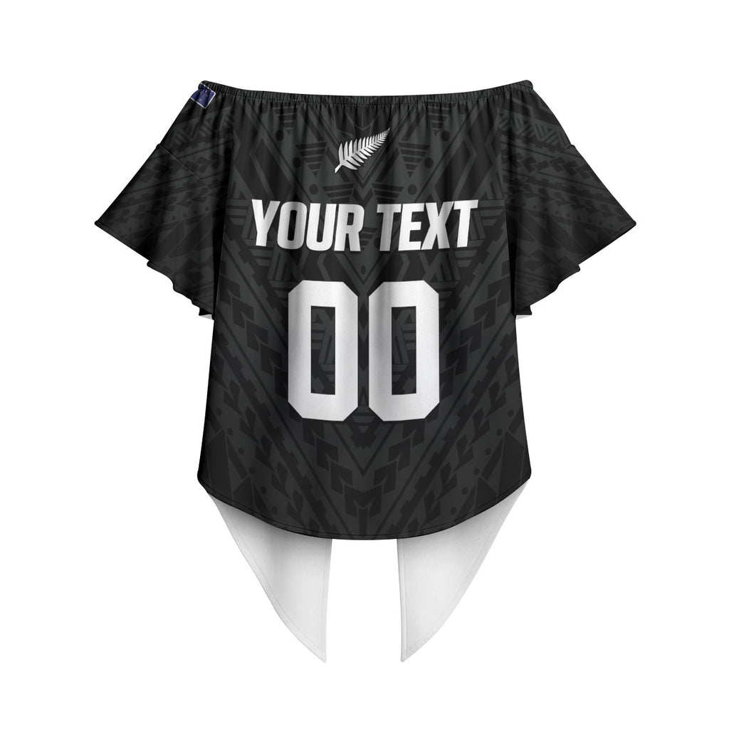 Custom Football New Zealand Off Shoulder Wrap Waist Top Aotearoa United Black Version