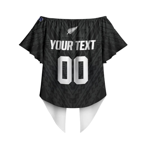 Custom Football New Zealand Off Shoulder Wrap Waist Top Aotearoa United Black Version