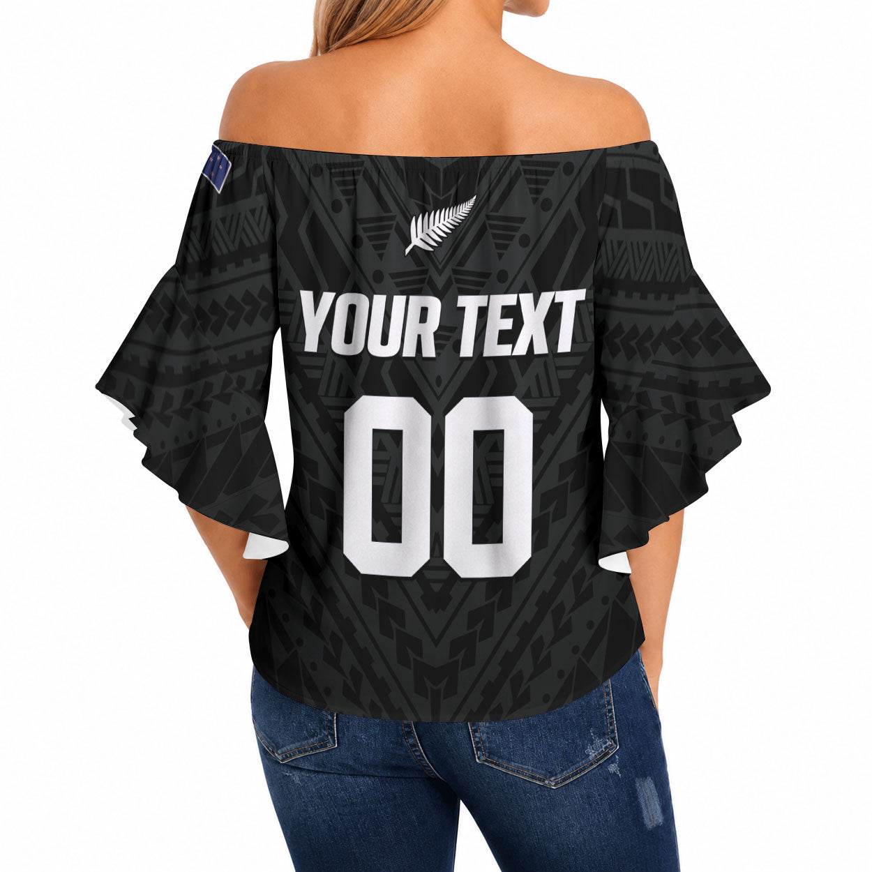 Custom Football New Zealand Off Shoulder Wrap Waist Top Aotearoa United Black Version