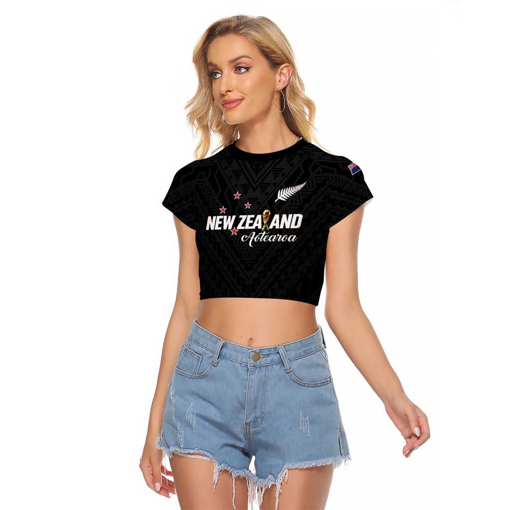 Custom Football New Zealand Raglan Cropped T Shirt Aotearoa United Black Version - Aussie Hoodie