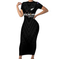 Custom Football New Zealand Short Sleeve Bodycon Dress Aotearoa United Black Version - Aussie Hoodie