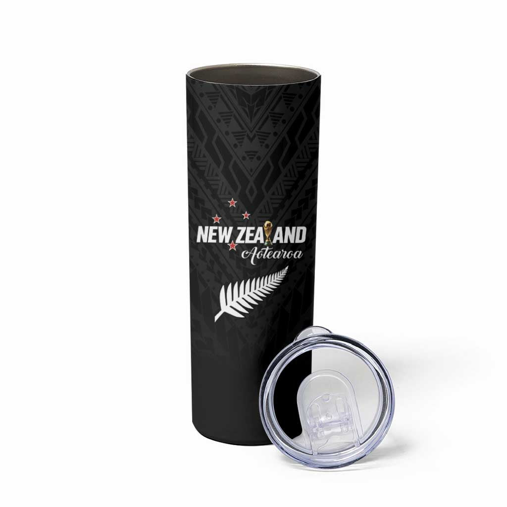 Custom Football New Zealand Skinny Tumbler Aotearoa United Black Version - Aussie Hoodie