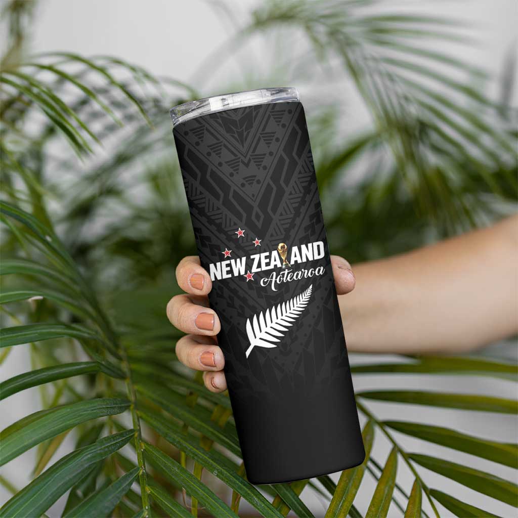 Custom Football New Zealand Skinny Tumbler Aotearoa United Black Version - Aussie Hoodie