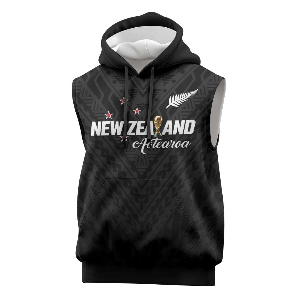 Custom Football New Zealand Sleeveless Hoodie Aotearoa United Black Version - Aussie Hoodie