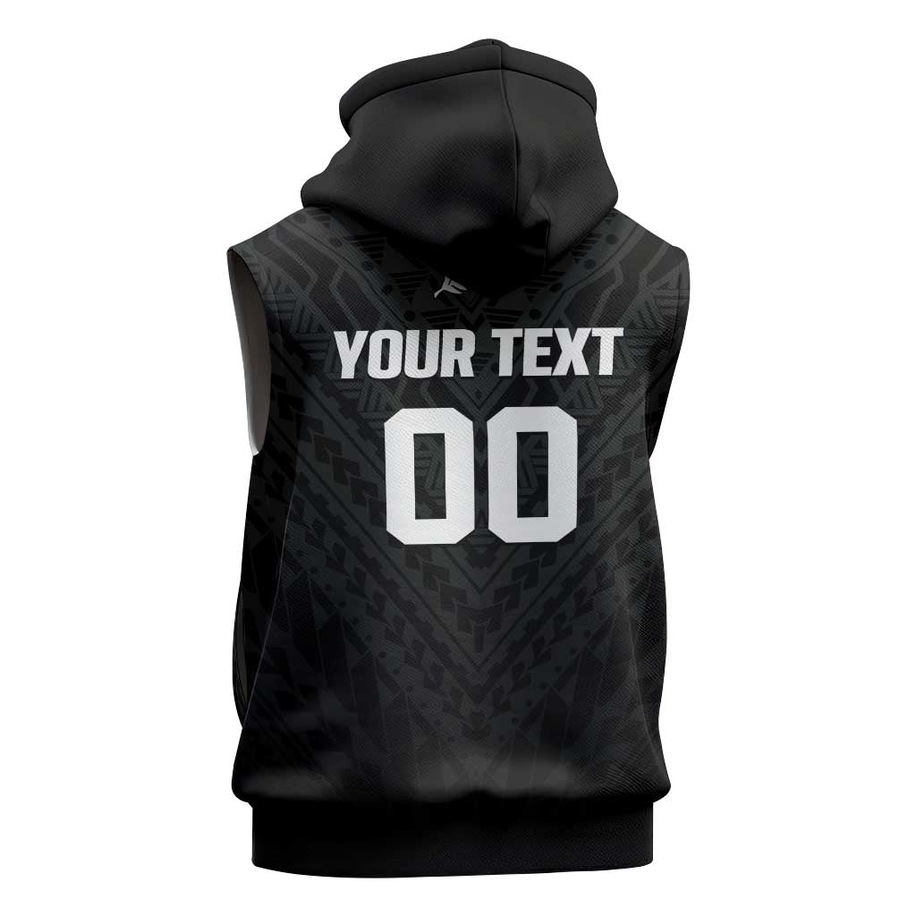 Custom Football New Zealand Sleeveless Hoodie Aotearoa United Black Version - Aussie Hoodie