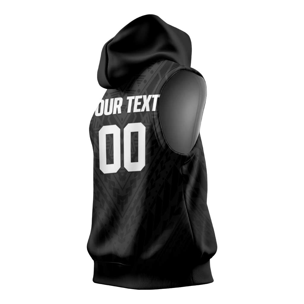 Custom Football New Zealand Sleeveless Hoodie Aotearoa United Black Version - Aussie Hoodie