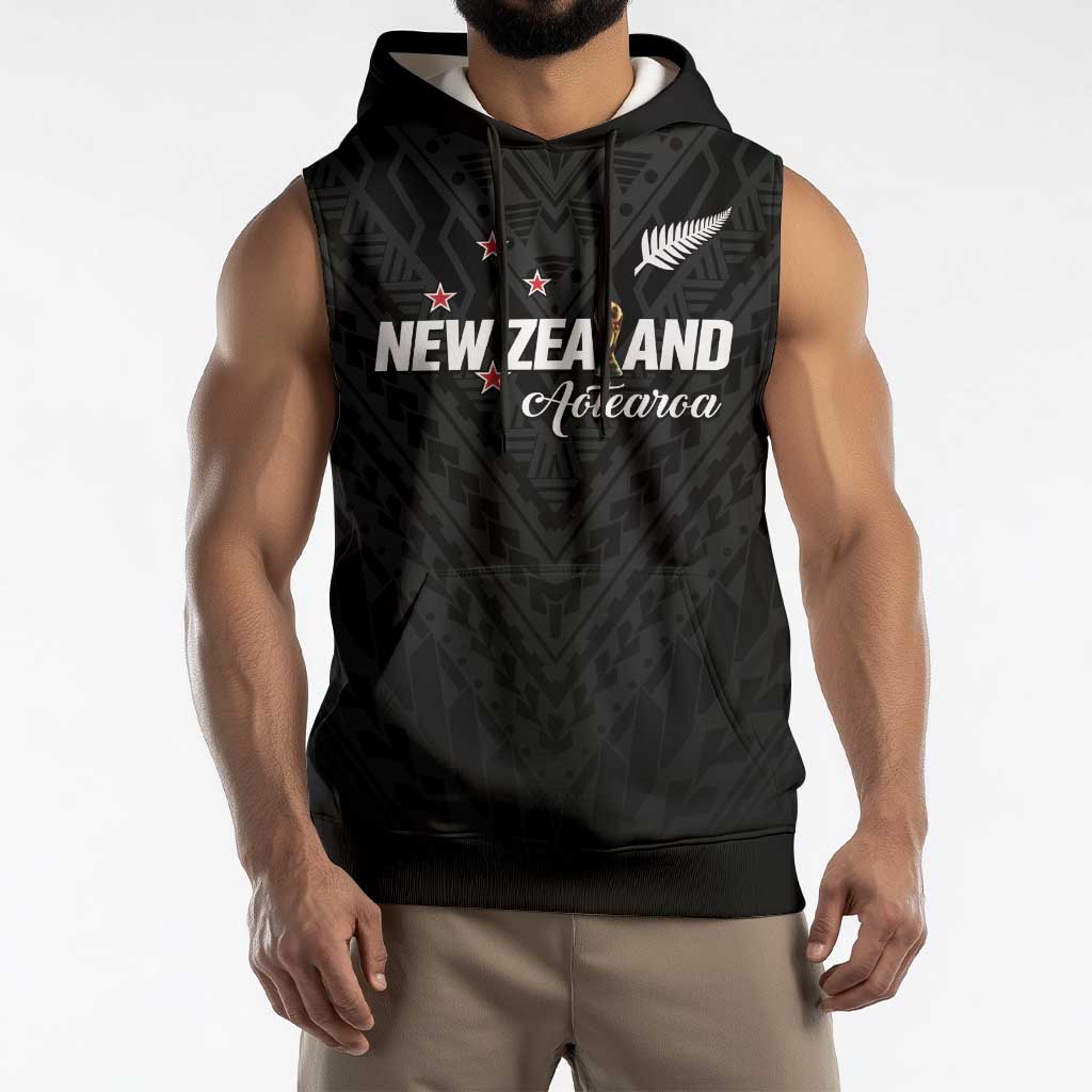 Custom Football New Zealand Sleeveless Hoodie Aotearoa United Black Version - Aussie Hoodie