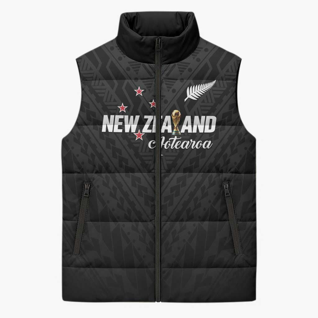 Custom Football New Zealand Sleeveless Puffer Jacket Aotearoa United Black Version - Aussie Hoodie
