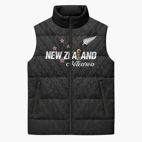 Custom Football New Zealand Sleeveless Puffer Jacket Aotearoa United Black Version - Aussie Hoodie