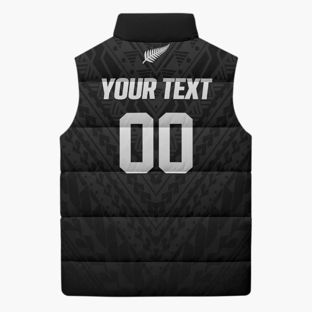 Custom Football New Zealand Sleeveless Puffer Jacket Aotearoa United Black Version - Aussie Hoodie