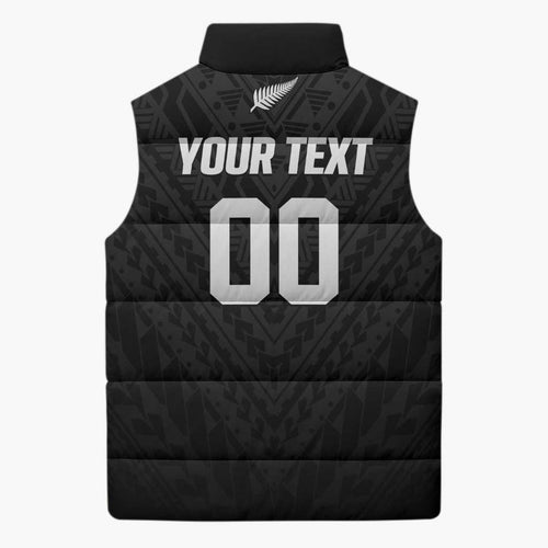 Custom Football New Zealand Sleeveless Puffer Jacket Aotearoa United Black Version - Aussie Hoodie