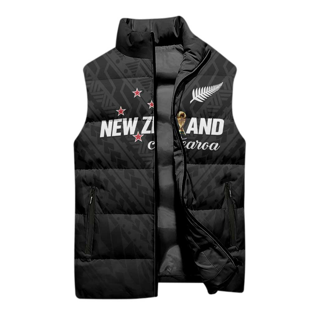 Custom Football New Zealand Sleeveless Puffer Jacket Aotearoa United Black Version - Aussie Hoodie