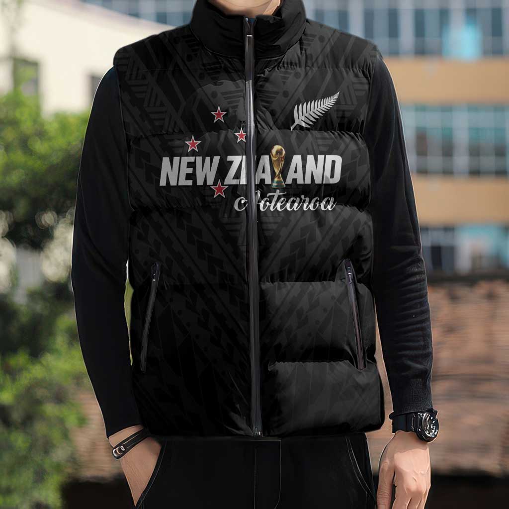 Custom Football New Zealand Sleeveless Puffer Jacket Aotearoa United Black Version - Aussie Hoodie