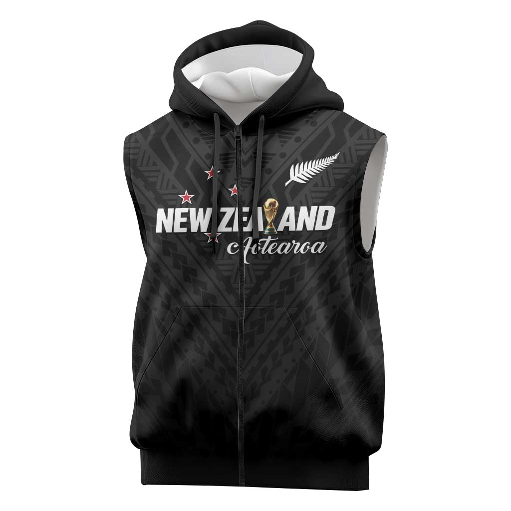 Custom Football New Zealand Sleeveless Zip Hoodie Aotearoa United Black Version - Aussie Hoodie