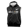 Custom Football New Zealand Sleeveless Zip Hoodie Aotearoa United Black Version - Aussie Hoodie