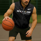 Custom Football New Zealand Sleeveless Zip Hoodie Aotearoa United Black Version - Aussie Hoodie