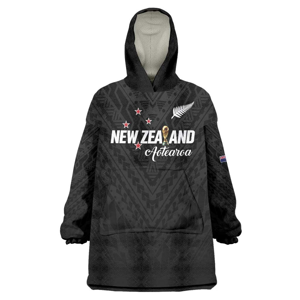 Custom Football New Zealand Wearable Blanket Hoodie Aotearoa United Black Version - Aussie Hoodie