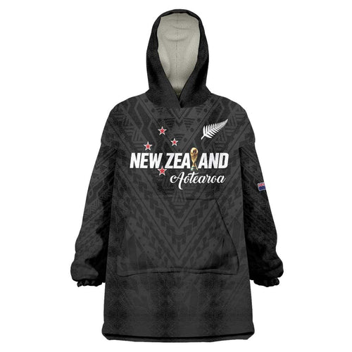 Custom Football New Zealand Wearable Blanket Hoodie Aotearoa United Black Version - Aussie Hoodie