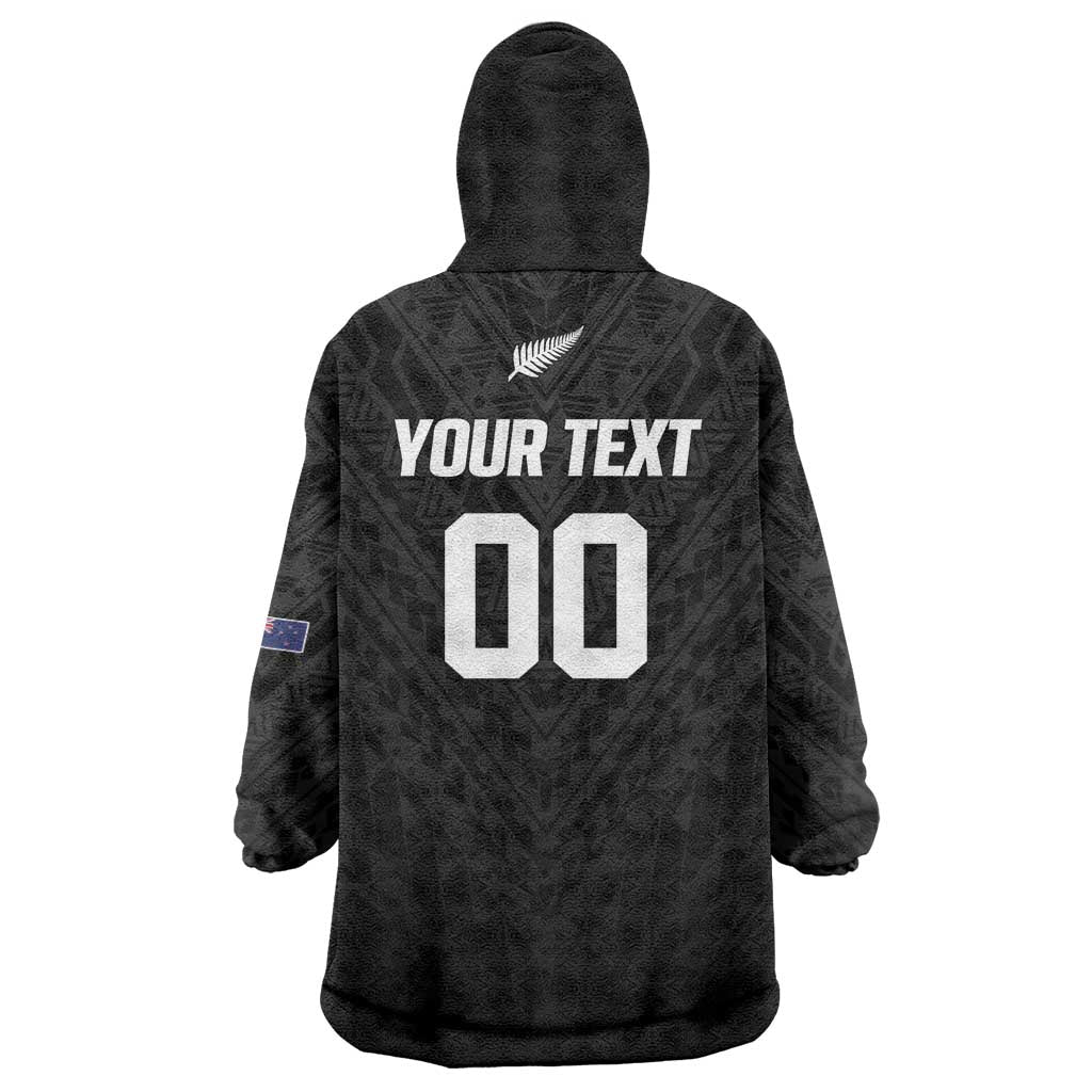 Custom Football New Zealand Wearable Blanket Hoodie Aotearoa United Black Version - Aussie Hoodie