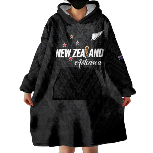 Custom Football New Zealand Wearable Blanket Hoodie Aotearoa United Black Version - Aussie Hoodie