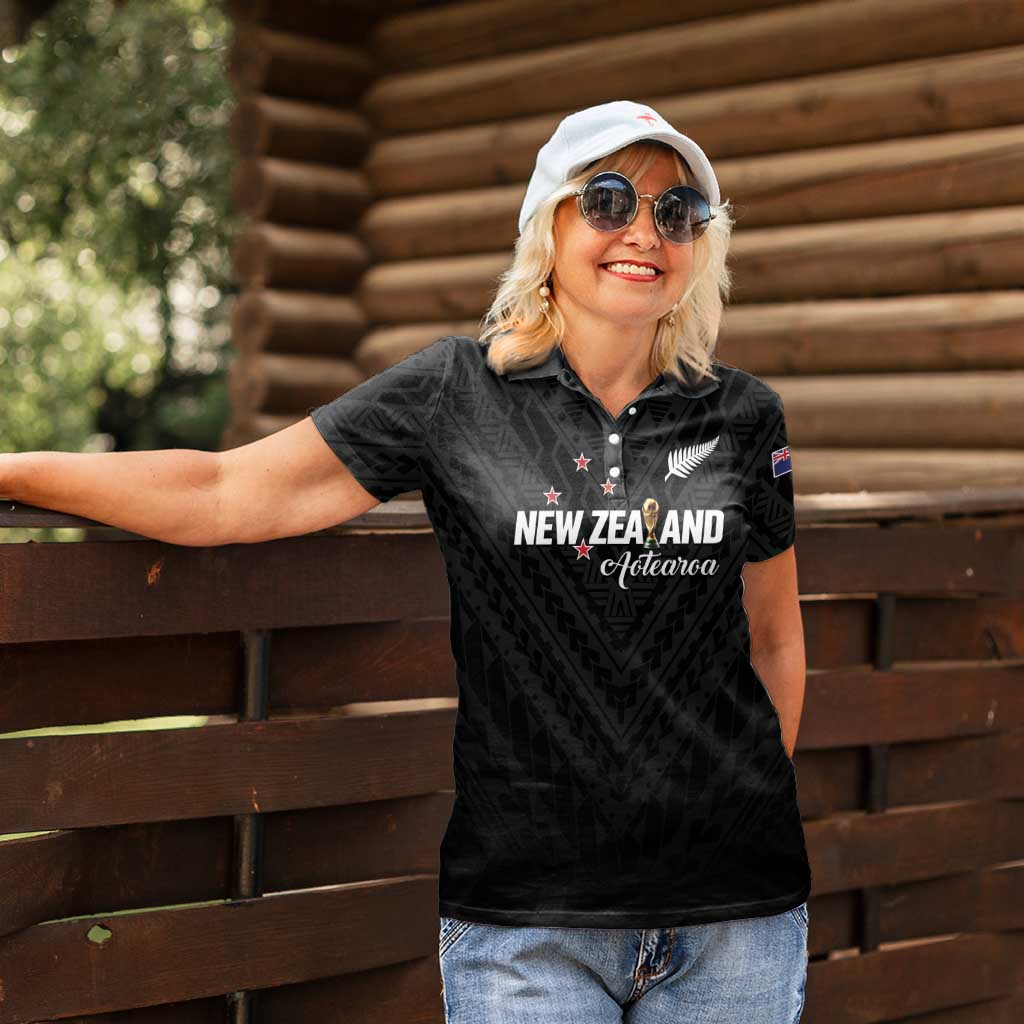 Custom Football New Zealand Women Polo Shirt Aotearoa United Black Version - Aussie Hoodie