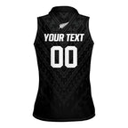 Custom Football New Zealand Women Sleeveless Polo Shirt Aotearoa United Black Version - Aussie Hoodie