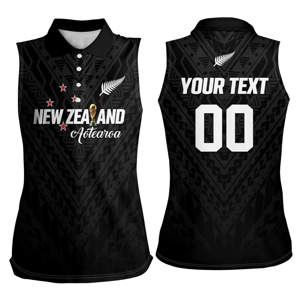 Custom Football New Zealand Women Sleeveless Polo Shirt Aotearoa United Black Version - Aussie Hoodie