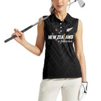 Custom Football New Zealand Women Sleeveless Polo Shirt Aotearoa United Black Version - Aussie Hoodie
