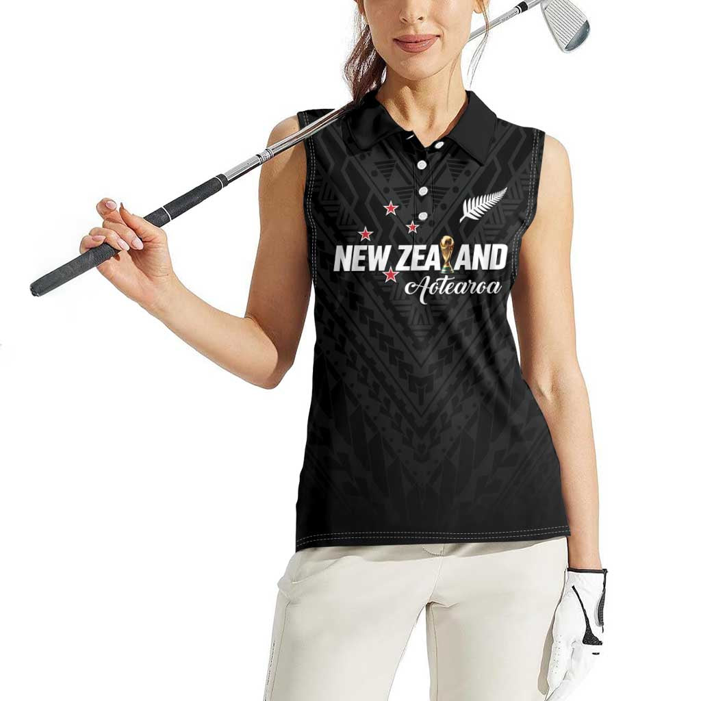 Custom Football New Zealand Women Sleeveless Polo Shirt Aotearoa United Black Version - Aussie Hoodie