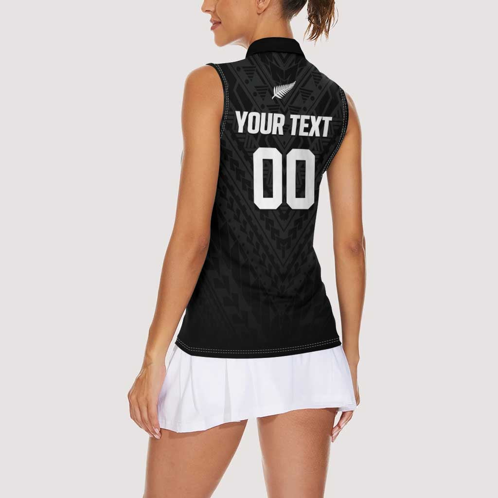 Custom Football New Zealand Women Sleeveless Polo Shirt Aotearoa United Black Version - Aussie Hoodie