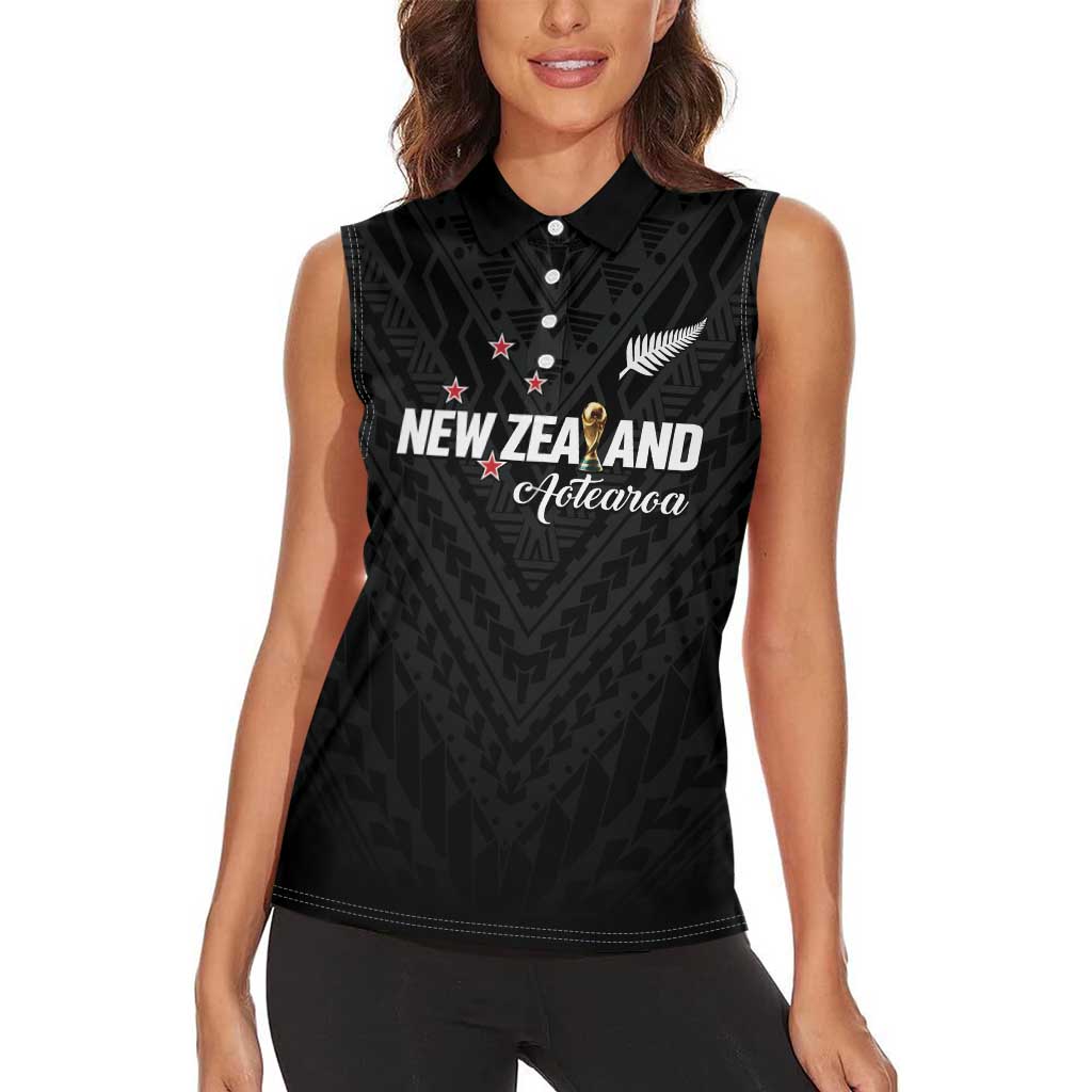Custom Football New Zealand Women Sleeveless Polo Shirt Aotearoa United Black Version - Aussie Hoodie
