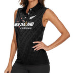 Custom Football New Zealand Women Sleeveless Polo Shirt Aotearoa United Black Version - Aussie Hoodie