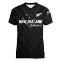 Custom Football New Zealand Women V-Neck T-Shirt Aotearoa United Black Version - Aussie Hoodie