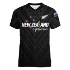 Custom Football New Zealand Women V-Neck T-Shirt Aotearoa United Black Version - Aussie Hoodie