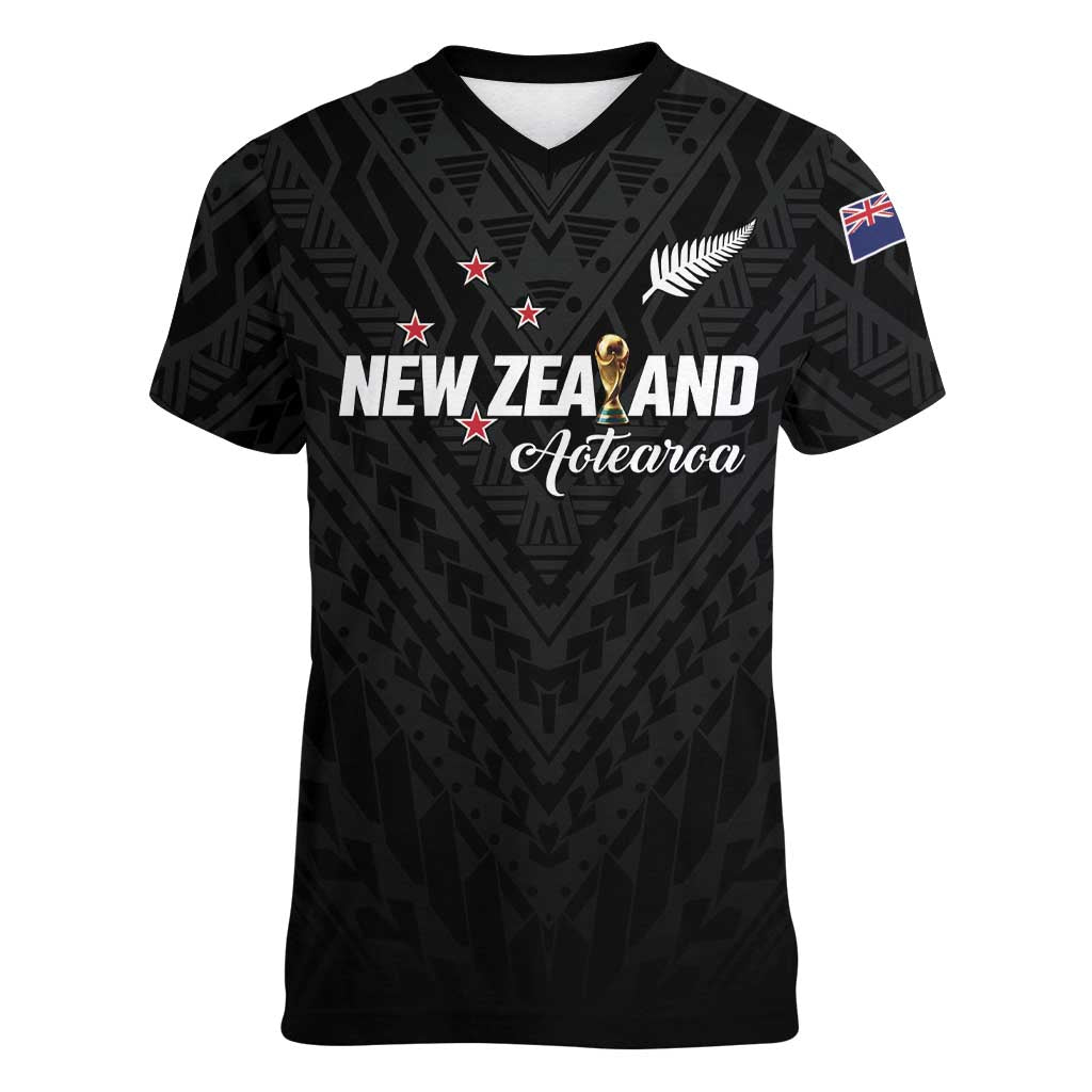 Custom Football New Zealand Women V-Neck T-Shirt Aotearoa United Black Version - Aussie Hoodie