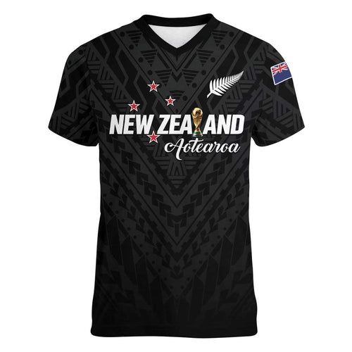 Custom Football New Zealand Women V-Neck T-Shirt Aotearoa United Black Version - Aussie Hoodie