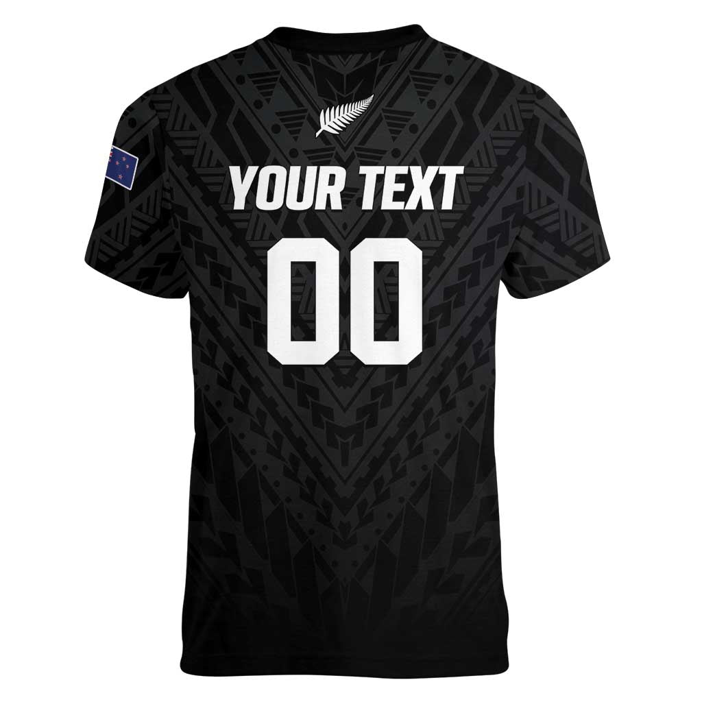 Custom Football New Zealand Women V-Neck T-Shirt Aotearoa United Black Version - Aussie Hoodie